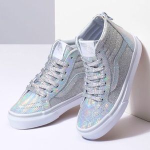 Rare Girls Silver Glitter Glam Vans Hi Top Shoes 4